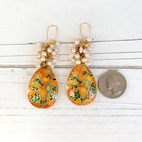 Cloisonne Pearl Cluster Earrings