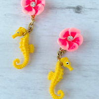 Coral Reef Seahorse Drop Earrings