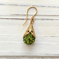 Filigree Bead Cap Rhinestone Earrings - Color Choices