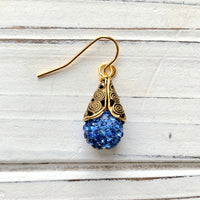 Filigree Bead Cap Rhinestone Earrings - Color Choices