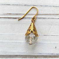 Filigree Bead Cap Rhinestone Earrings - Color Choices