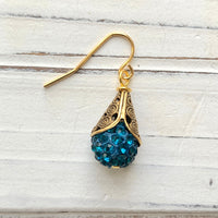 Filigree Bead Cap Rhinestone Earrings - Color Choices