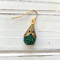 Filigree Bead Cap Rhinestone Earrings - Color Choices