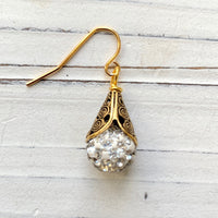 Filigree Bead Cap Rhinestone Earrings - Color Choices
