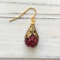 Filigree Bead Cap Rhinestone Earrings - Color Choices