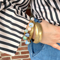 Beaded bracelet made in the USA. Chunky bracelet with blue, green and pink beads. Lenora Dame bracelets.