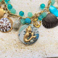 Gold mermaid charm. Nautical necklace charms.