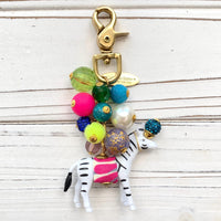 Cute zebra bag charm. Colorful beaded bag charm for handbag. Lenora Dame bag charms.