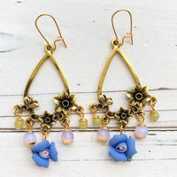 Floral chandelier earrings for spring. Lenora Dame earrings handmade in the USA.