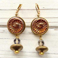 Sunset Red Czech Glass Ammonite Earrings