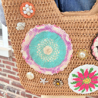 Crochet Flower Raffia Tote Bag - One-of-a-Kind