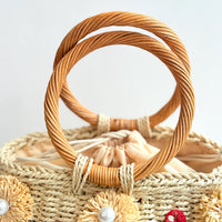 Pearl Flowers Straw Bucket Bag - One-of-a-Kind