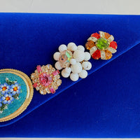 Lenora Dame Royal Blue Velvet Clutch Purse with Vintage Details - One-of-a-Kind