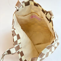 Checkered Mini Tote Bag with Strawberry Detail - One-of-a-Kind