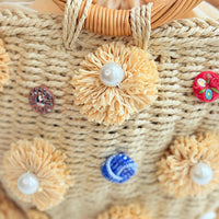 Pearl Flowers Straw Bucket Bag - One-of-a-Kind