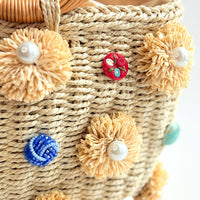 Pearl Flowers Straw Bucket Bag - One-of-a-Kind
