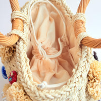 Pearl Flowers Straw Bucket Bag - One-of-a-Kind