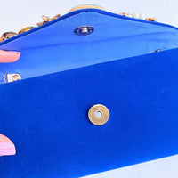 Lenora Dame Royal Blue Velvet Clutch Purse with Vintage Details - One-of-a-Kind