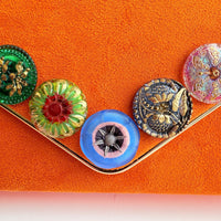 Lenora Dame Pumpkin Orange Faux Suede Clutch Purse with Vintage Details - One-of-a-Kind