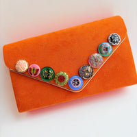 Lenora Dame Pumpkin Orange Faux Suede Clutch Purse with Vintage Details - One-of-a-Kind
