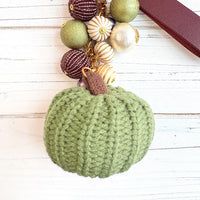 Sage Crocheted Pumpkin Bag Charm