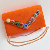 Lenora Dame Pumpkin Orange Faux Suede Clutch Purse with Vintage Details - One-of-a-Kind