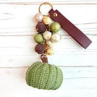 Sage Crocheted Pumpkin Bag Charm