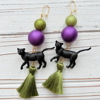 Midnight the Black Cat Halloween Earrings