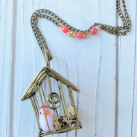 Lenora Dame Finch In A Cage Pendant Necklace