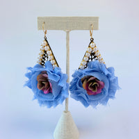Lenora Dame Shabby Chic Rosette Drop Statement Earrings in Sky