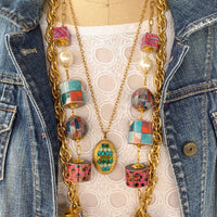 Lenora Dame Decoupage Wooden Bead Statement Necklace