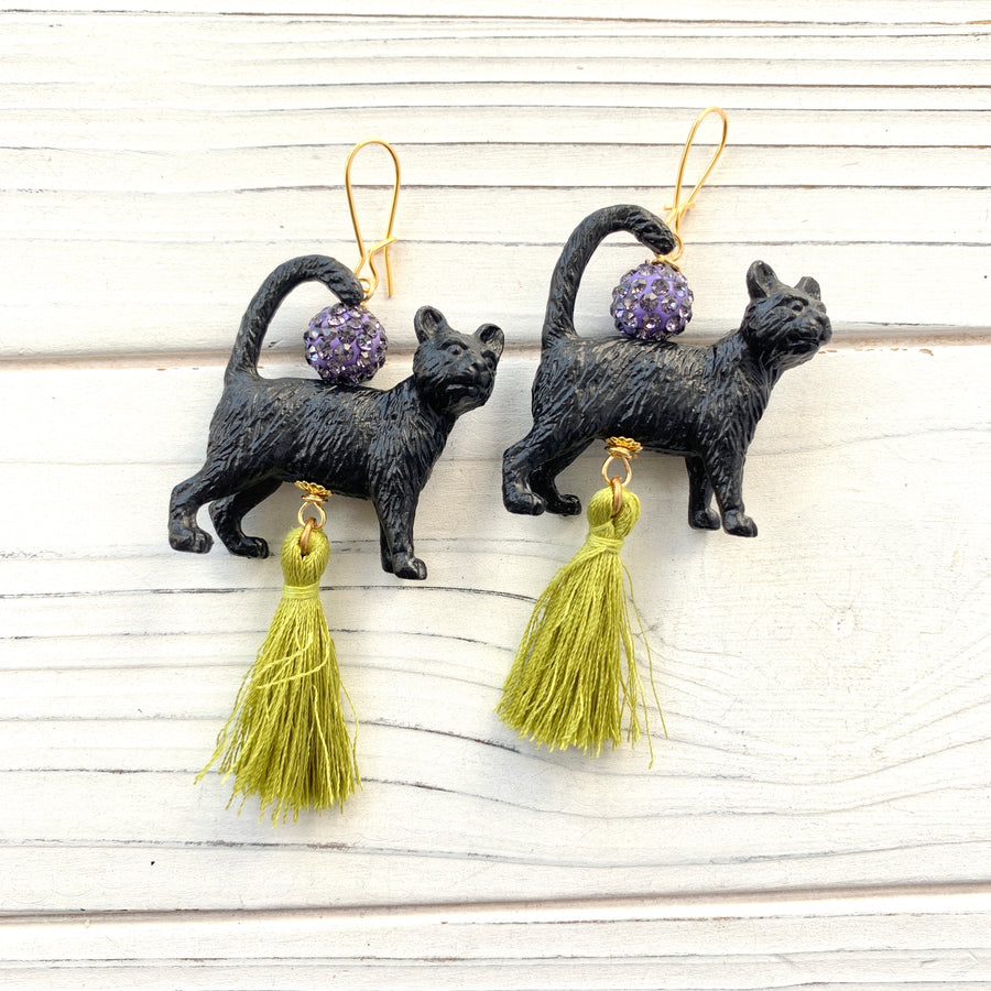 Damien the Black Cat Halloween Earrings