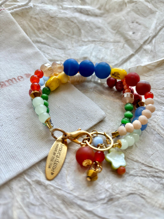 Folk Art Glass Beaded Three-Strand Bracelet