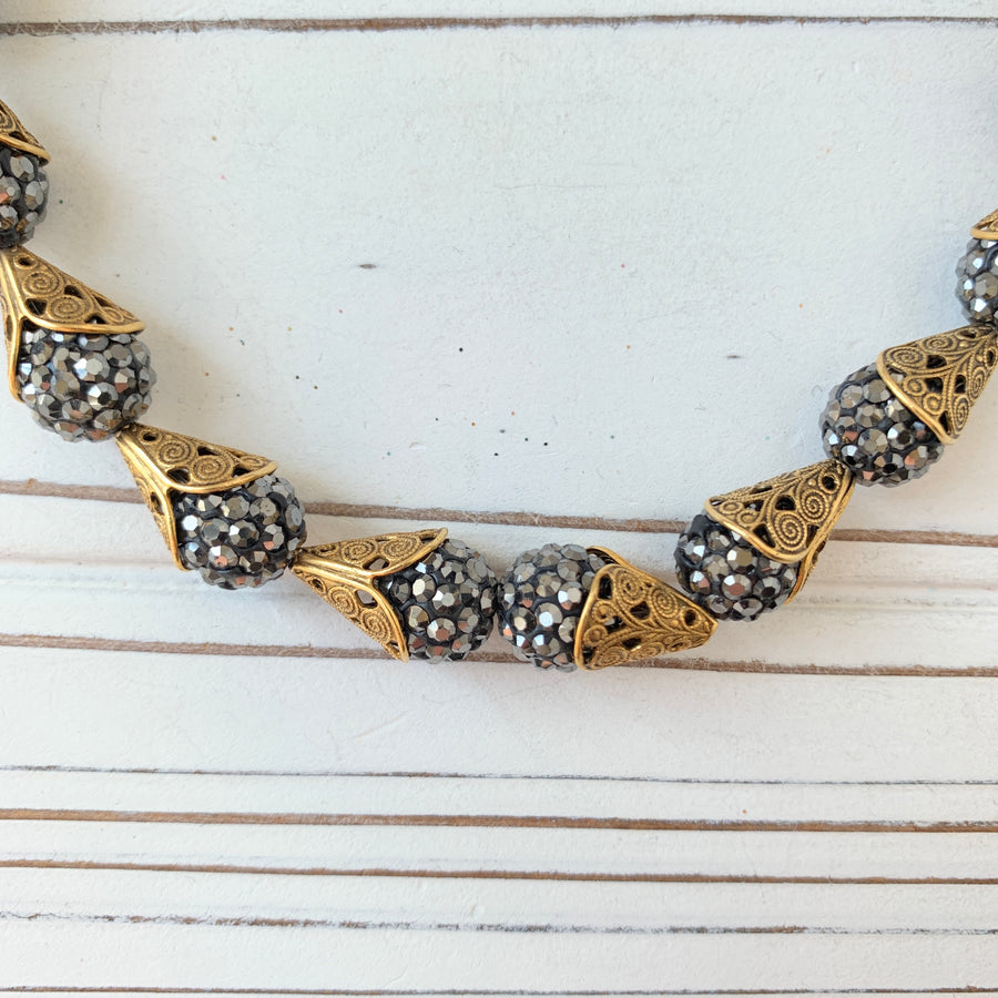 Filigree Bead Cap Rhinestone Choker - 3 Color Options