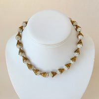 Filigree Bead Cap Rhinestone Choker - 3 Color Options