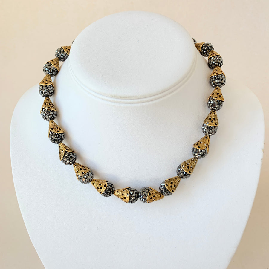 Filigree Bead Cap Rhinestone Choker - 3 Color Options