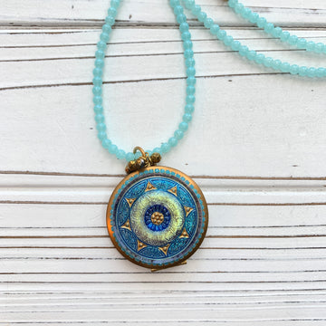 Czech Glass Button Locket Pendant Necklace