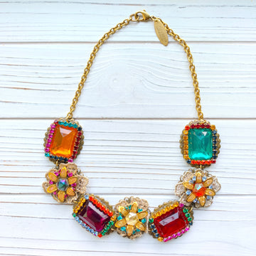 Jewel Tone Rhinestone Bib Necklace