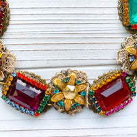 Jewel Tone Rhinestone Bib Necklace