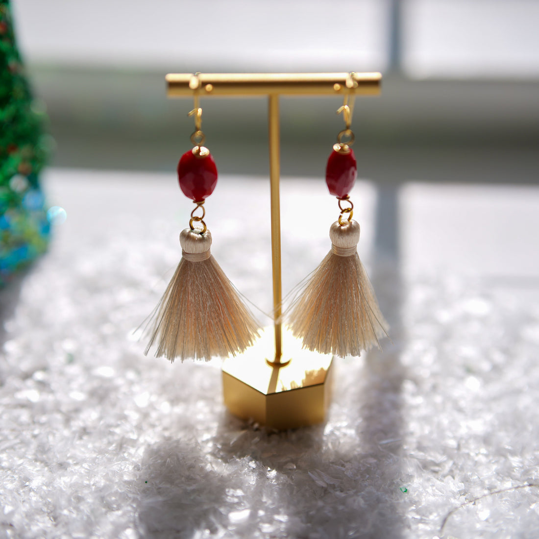 Crimson + Cream Holiday Tassel Earrings