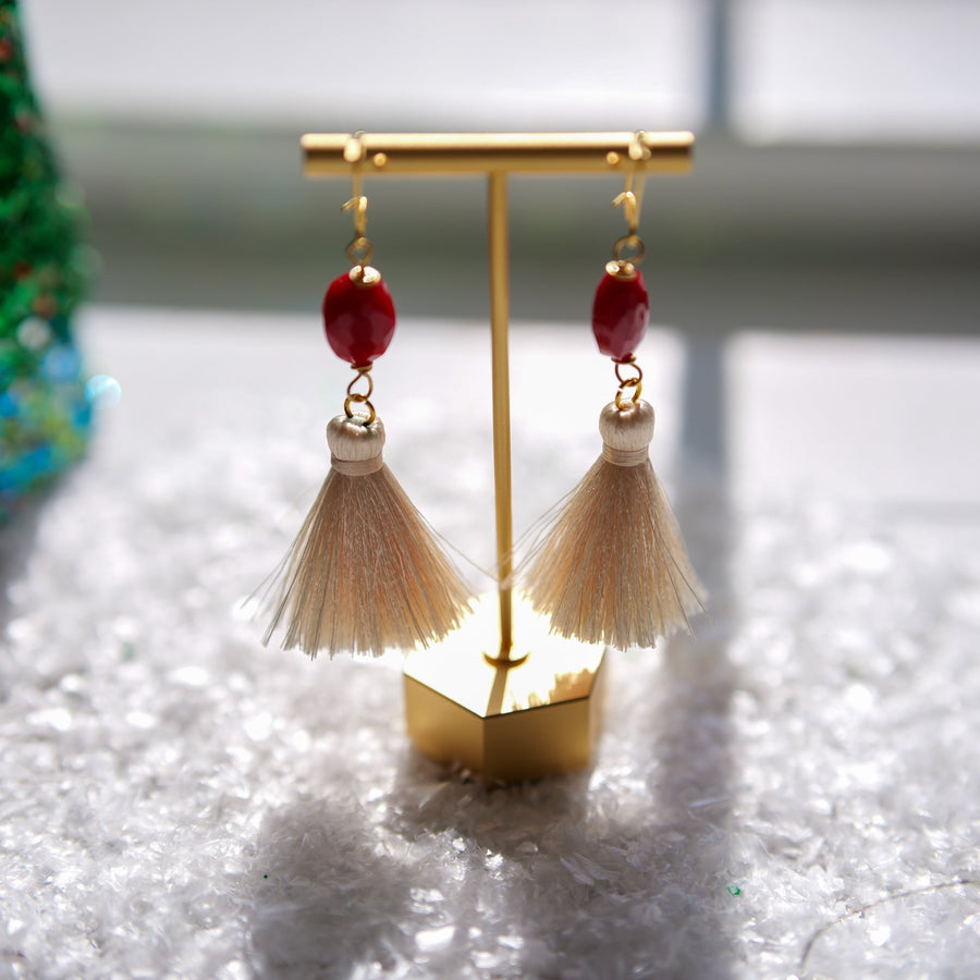 Crimson + Cream Holiday Tassel Earrings