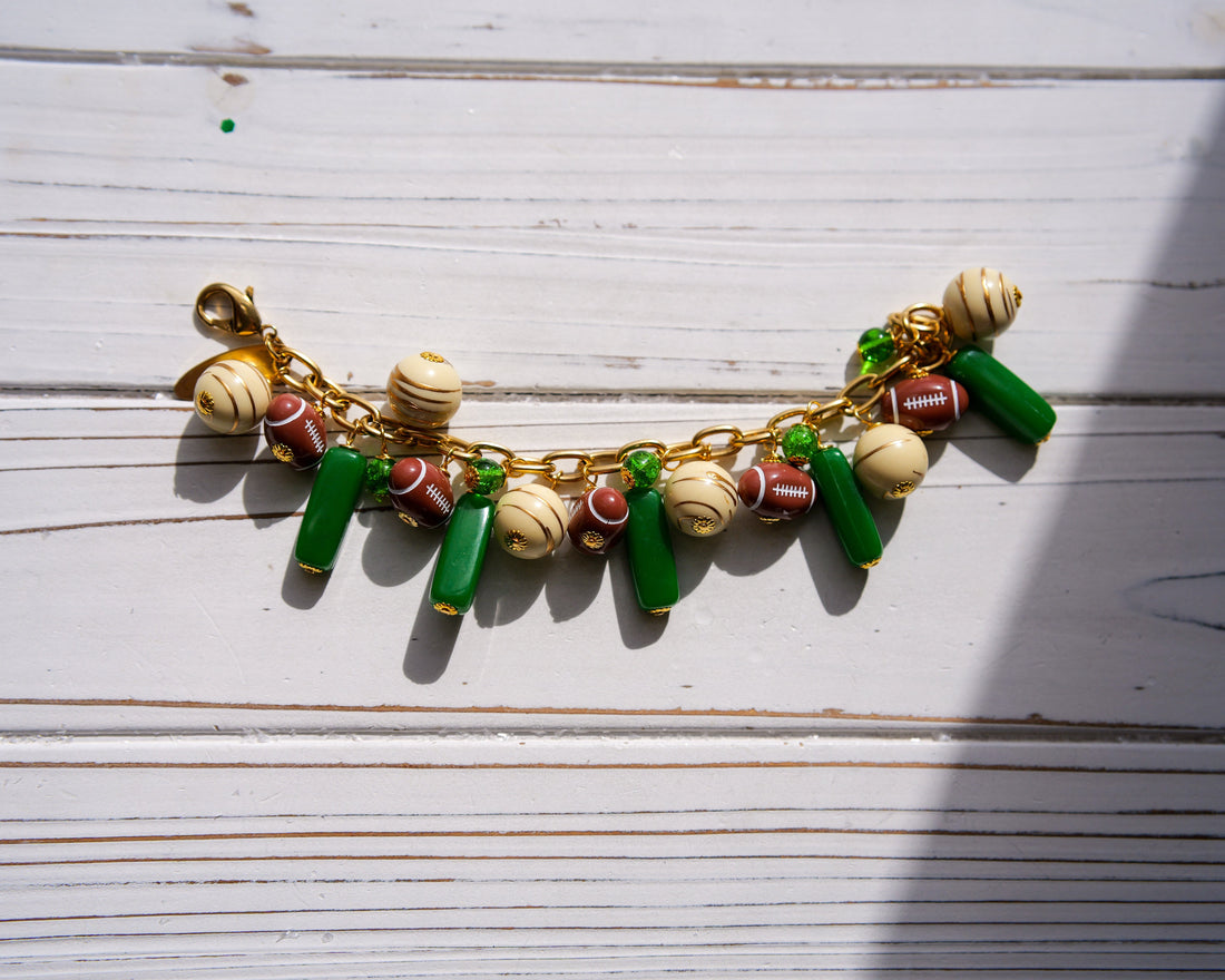 Kelly Green Football Charm Bracelet