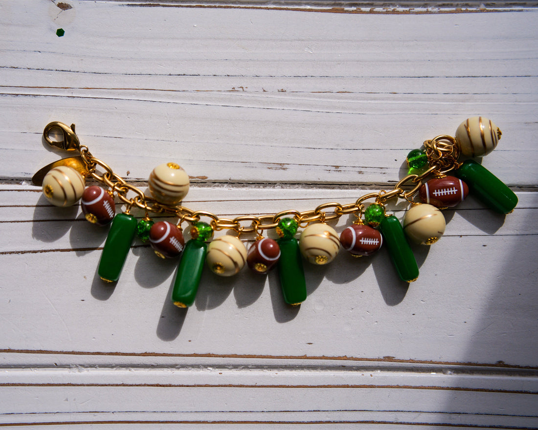Kelly Green Football Charm Bracelet