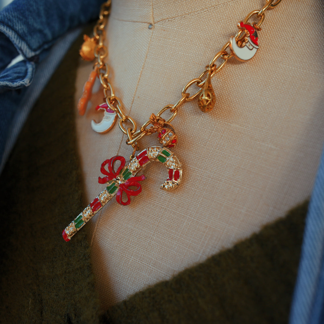 One-of-a-Kind Candy Cane Charm Necklace