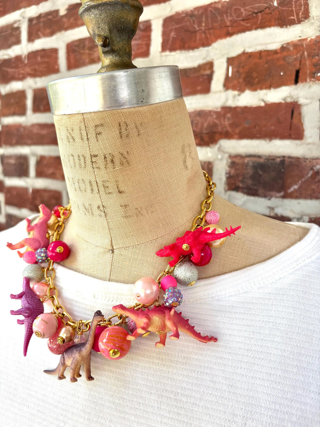 Pink Carnation Dinosaur Necklace