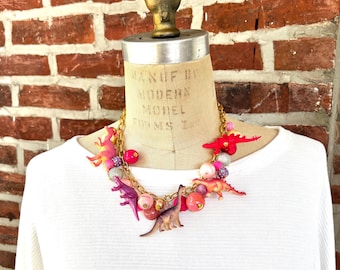 Pink Carnation Dinosaur Necklace