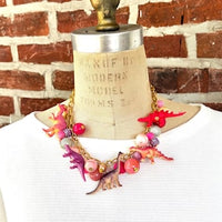Pink Carnation Dinosaur Necklace