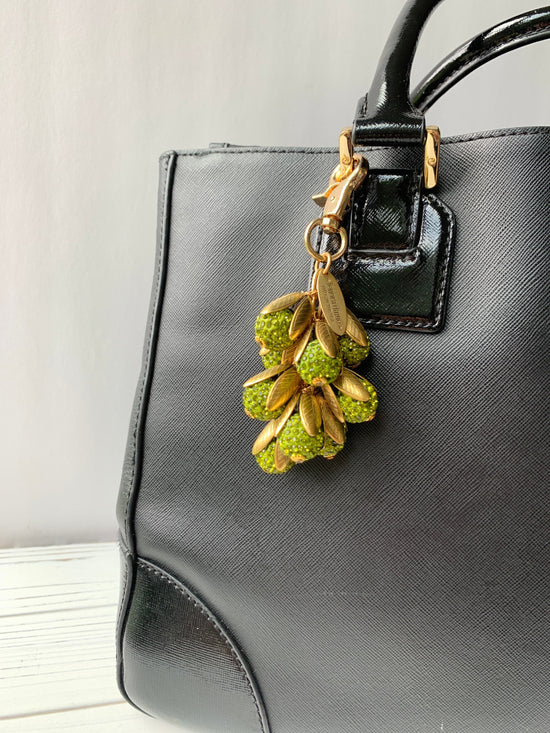 Olive Green Rhinestone Bead Cap Bag Charm