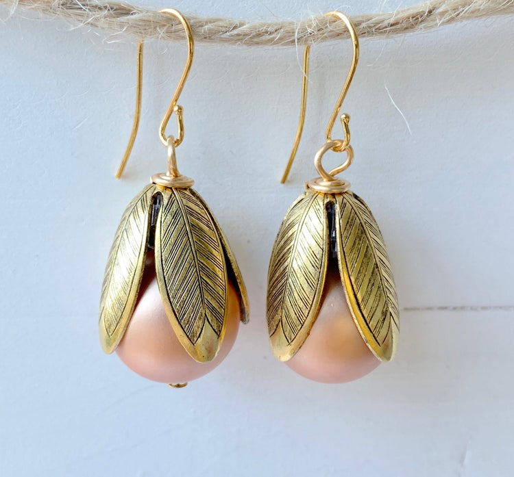 Matte Glass Pearl Bead Cap Earring in Cloud - More Color Options Available