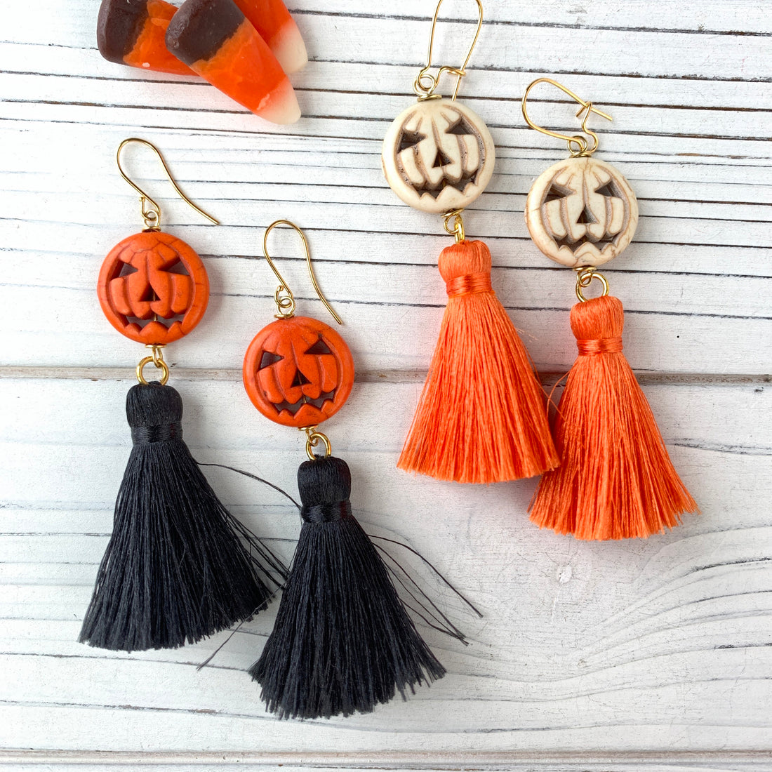 Jack-o-Lantern Halloween Tassel Earrings - 2 Color Options Available